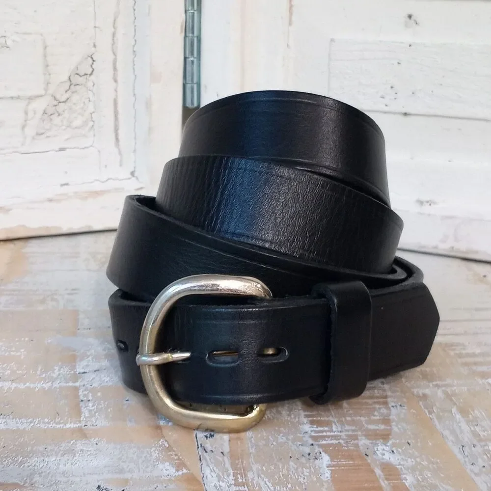 Y2K Vintage Twin Hill UPS Leather Belt 48 52 Black Silver Workwear Gorp USA Made